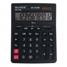 Калькулятор настольный большой, 12-разрядный, SKAINER SK-555BK, 2 питание, 2 память, 155 x 205 x 35 мм, черный