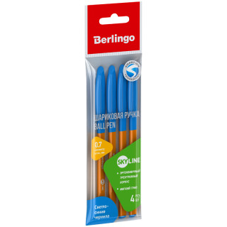 Набор ручек шариковых Berlingo "Skyline" 4шт., светло-синяя, 0,7мм, игол. стержень, грип, пакет