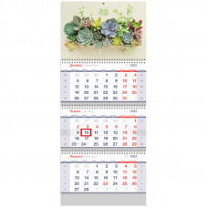 Календарь квартальный 3 бл. на 3 гр. OfficeSpace Standard "Цветочная композиция", с бегунком, 2023г.