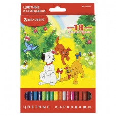 Карандаши цветные BRAUBERG "My lovely dogs", 18 цветов, заточенные, картонная упаковка