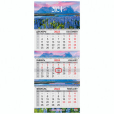 Календарь квартальный на 2024 г., 3 блока, 3 гребня, с бегунком, мелованная бумага, EXTRA, BRAUBERG, "Люпины"