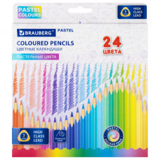 Карандаши цветные BRAUBERG PASTEL, 24 пастельных цвета, трёхгранные, грифель 3 мм