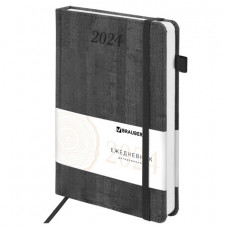 Ежедневник датированный 2024 А5 138x213 мм BRAUBERG "Wood", под кожу, держатель для ручки, серый