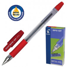 Ручка шариковая масляная PILOT, корпус красный, с резиновым упором, 0,7 мм, красная