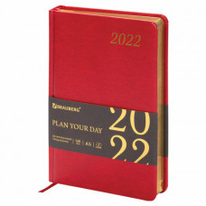Ежедневник датированный 2022 А5 138x213 мм BRAUBERG "Iguana", под кожу, красный