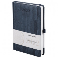 Ежедневник датированный 2022 А5 138x213 мм BRAUBERG "Wood", под кожу, держатель для ручки, синий