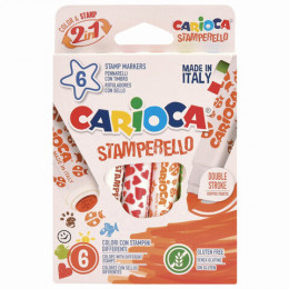 Фломастеры-штампы двусторонние CARIOCA (Италия) "Stamperello", 6 цветов, смываемые